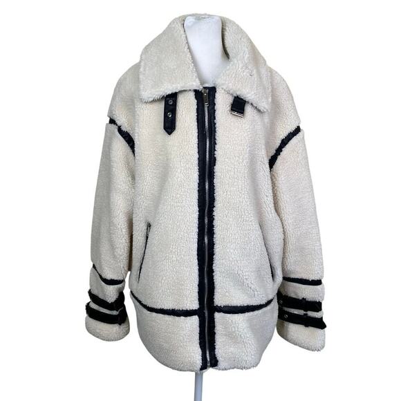 Copperose Jackets & Blazers - Copperose /Nasty Gal/ S-M Teddy Faux-Sherpa  Aviator Jacket W Contrast Piping